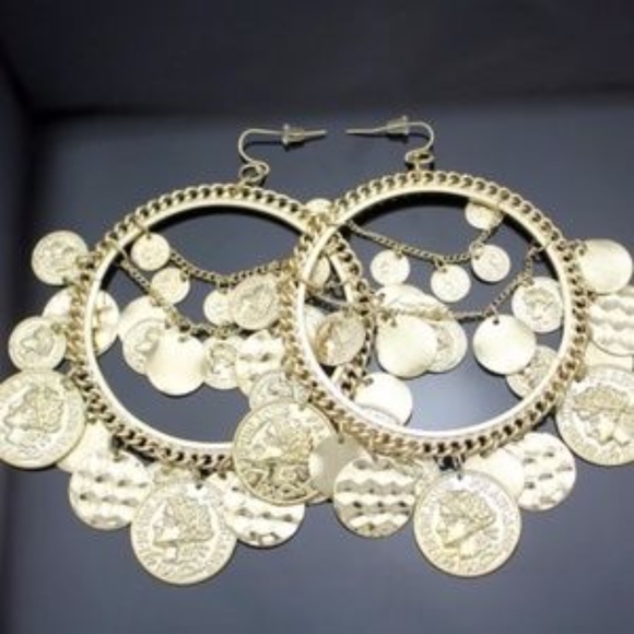 Gypsy Extra Large Boho Coin Hoop Earrings - Picture 3 of 4